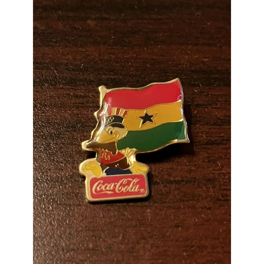 Vintage 1984 Los Angeles Olympics Coca Cola Sam Eagle Ghana Flag Lapel Pin‎